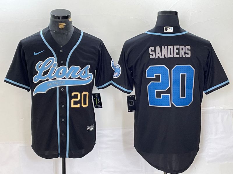 Men Detroit Lions 20 Sanders Black Joint Name 2024 Nike Limited NFL Jersey style 2